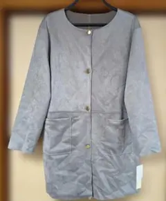 ノーカラーコートスエード風　グレー　Lサイズ