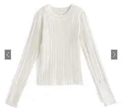 袖ボタンランダムリブニットトップス