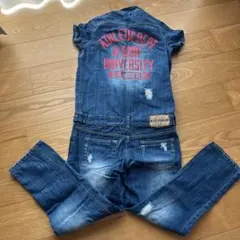 値下げしました‼️デニムオーバーオール インディゴブルー、モデル153センチ着用
