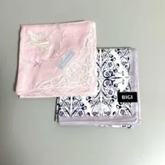 ⭐️WEDGWOOD 刺繍ピンクハンカチ & BIGI 花柄ハンカチ　2枚セット