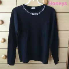 ハニーズ Honeys プルオーバー ニット ビジュー付 ブラック 黒 L 新品