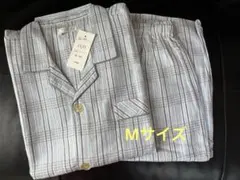 Mサイズ 水色のチェック柄 半袖 パジャマセット