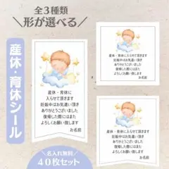 【形が選べる全3種】産休育休シール 赤ちゃん ブルー 40枚セット