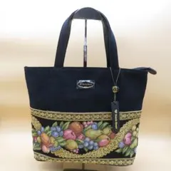 未使用　Think Bee! ゴブラン フルーツ柄　ブラックトート　中ピンク　A