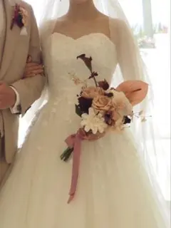 【ブートニア無料】造花 ウェディングブーケ ピンク テラコッタ