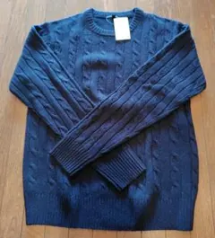 新品タグ付き　無印良品　メンズ　ケーブル編みセーター　M　ダークネイビー