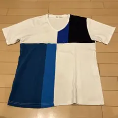 カラーブロックデザイン VネックTシャツ