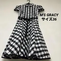 エムズグレイシー M'S GRACY チェック柄 半袖ワンピース　サイズ36