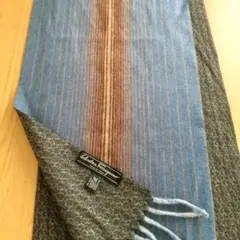 【美品】サルヴァトーレフェラガモ　カシミヤマフラー　ストライプ　ブルー