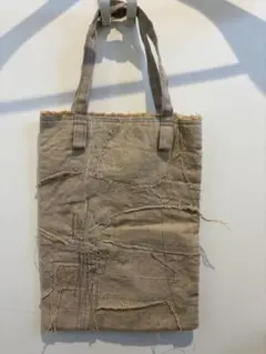 【一点物】母の手仕事。リネンと切りっぱなし布のアートなミニトートバッグ