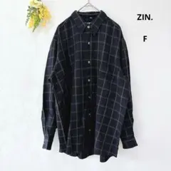 ZIN. 長袖 チェックシャツ メンズ ブラック F 丈長め 大きめ 羽織り