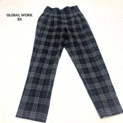 グローバルワーク　カジュアルパンツ　テーパード　チェック　バックゴム　紺XS　☆