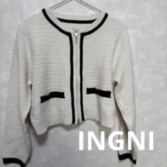 【INGNI】バイカラー ジップアップ ニットカーディガン Mサイズ ホワイト