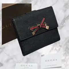 GUCCI グッチ GGキャンバス フリンシー Wホック財布 リボン