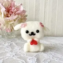 ♡羊毛フェルト マルチーズ♡ マスコット ぬいぐるみ 置物 犬 リボン 花