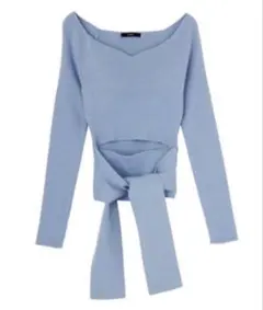 EMODA エモダ 水色リブ編み カットアウトニット