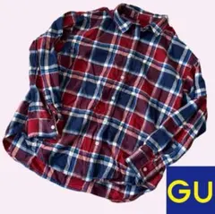 【GU】ジーユー　コットン　ネルシャツ 赤・青・白 チェック　L