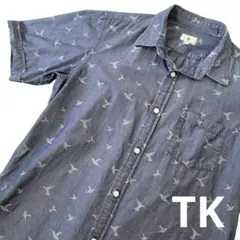TK 半袖シャツ 鳥柄 ネイビー Lのサムネイル