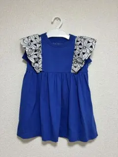 MAAROOK 半袖 トップス 花柄フリル ブルー　子供服のサムネイル