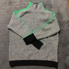 ヘリンボーンパターン 長袖ニット ブラック・グリーン