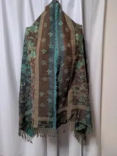 刺繍入り花柄マフラー ブラウン グリーン