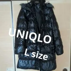 UNIQLO　黒ダウンロングコート ファー付フーディーダウンコート 高見え光沢有