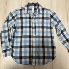 130cm 青系チェック 長袖シャツ