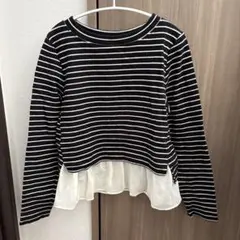 ボーダー長袖フリルトップス