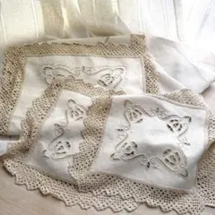 最終値下げ価格！今日迄 希少フランスアンティーク 刺繍とレース編み
