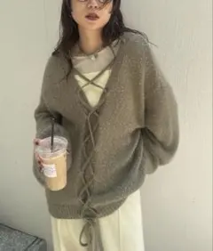 Ameri 25AW BACK OPEN LACE UP KNIT TOPのサムネイル