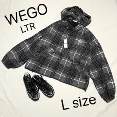 【新品タグ付】WEGO チェックロゴフードブルゾン L グレー ビッグシルエット