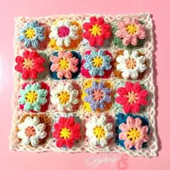 ぷっくりお花のモチーフ編み♡ミニマルチカバー