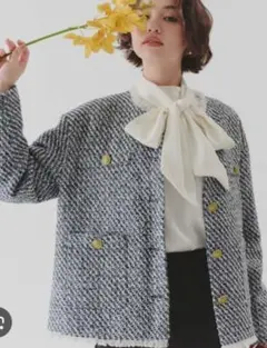 ツイードジャケット ノーカラージャケット