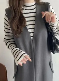 クラシカルエルフ classical elf Ｖネック　ロングワンピース グレー