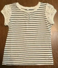 ボーダー柄 半袖Tシャツ レース袖 120cmのサムネイル