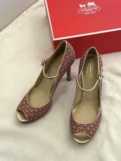 COACH オープントゥ ハイヒール size(38.5) ※専用ボックス付き