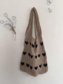 【未使用】SHEIN ニットバッグ ハート柄 ベージュ トート