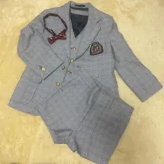 120】キッズスーツ　金ボタン　3ピース 蝶ネクタイ　4点セット　結婚式
