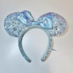 ディズニーカチューシャ スパンコール ミニー 水色 リボン
