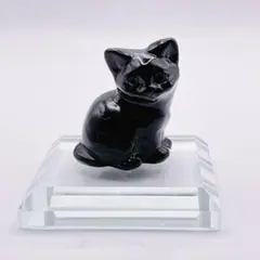 天然石 オブシディアン お座り猫ちゃん 黒猫 カービング⭐️2899