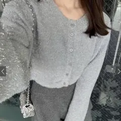 GRL ラメニットクロップド丈カーディガン　mh26