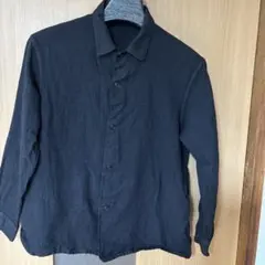 黒のウールシルク混合長袖シャツ