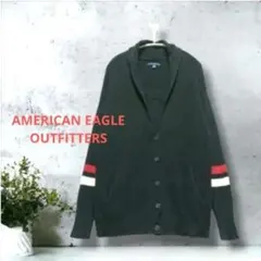 ae339)アメリカンイーグル ショールカラーカーディガン バックロゴ 黒 M