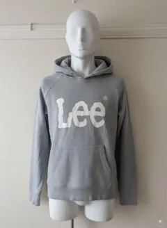 0925 LEE グレー ロゴプリント フード付きパーカー