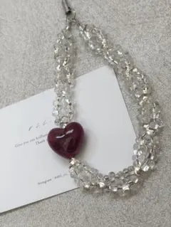 1028 ビーズストラップ　スマホストラップ　ハート　ファルファーレ　推し活