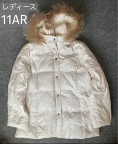 ダウンコート　レディース　L オフホワイト　中綿　フード　白　アウター