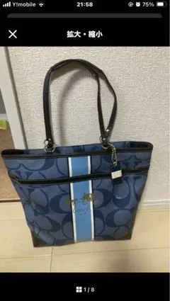 コーチバッグ　COACHトートストライプシグネチャーバッグ 12490ネイビー
