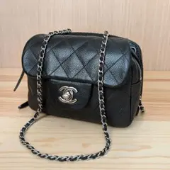 CHANEL　シャネル　チェーンショルダーバッグ　キャビアスキン　黒