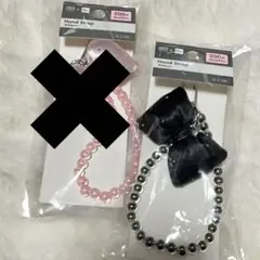 ハンドストラップ　キラキラ　ビーズ　ストラップ　ストーン　リボン　キーホルダー