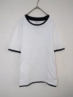 エディーバウアー　Tシャツ　メンズM　白色　リブ部分ネイビー色　無地　綿100％のサムネイル